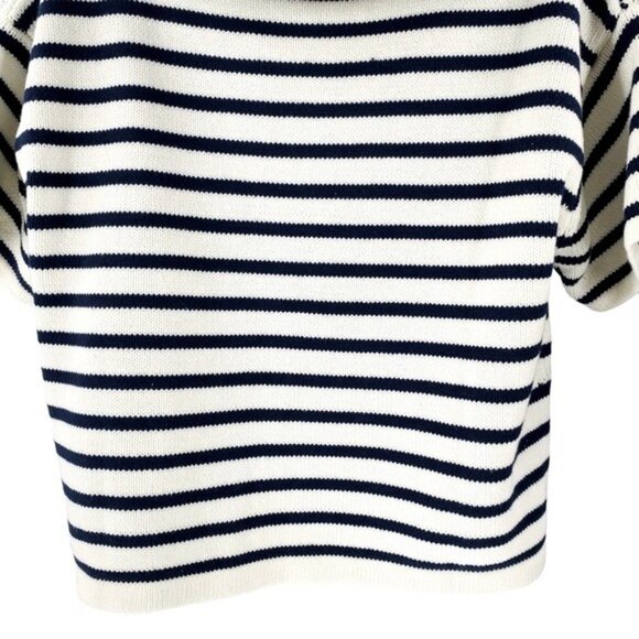Tuckernuck NEW Ivory and Navy Stripe Claire Nautical Polo Crop Sweater Size L - Picture 9 of 10